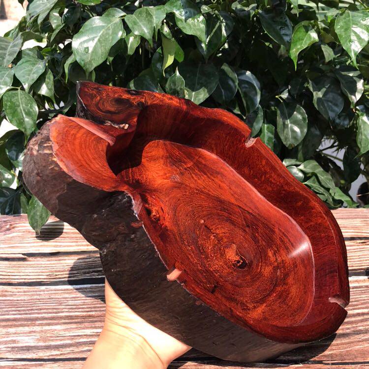 红木花梨木菸灰缸实木质大果紫檀根雕摆件缅花复古随型家用菸灰缸