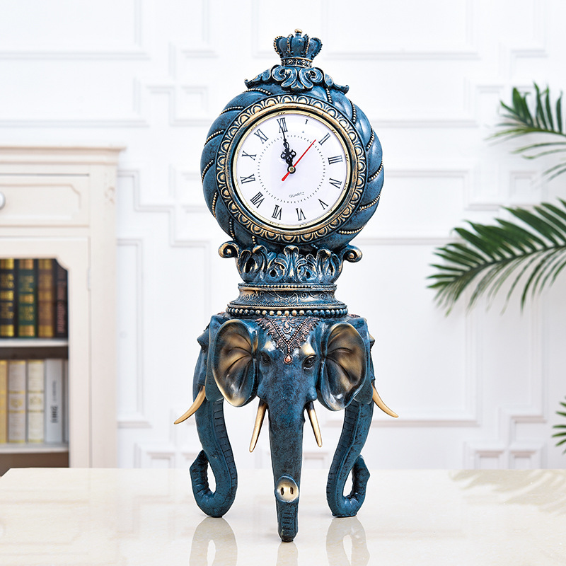 欧式家居客厅办公卧室创意奢华座钟台钟美式家用个性摆件象坐钟表