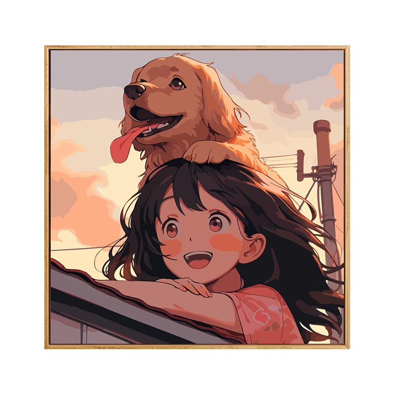 可爱治愈女孩小狗数字油画diy填色画油彩定制高级感手工2023新款