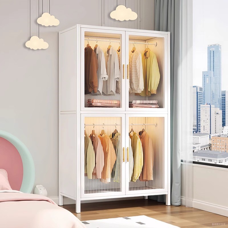 钢制衣柜卧室家用出租房用简易组装铁皮金属N组合衣橱衣帽间收纳