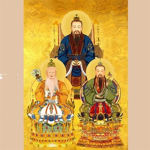 三清道祖画像一整套 三清画像 挂画高档次道场丝绸卷轴挂画