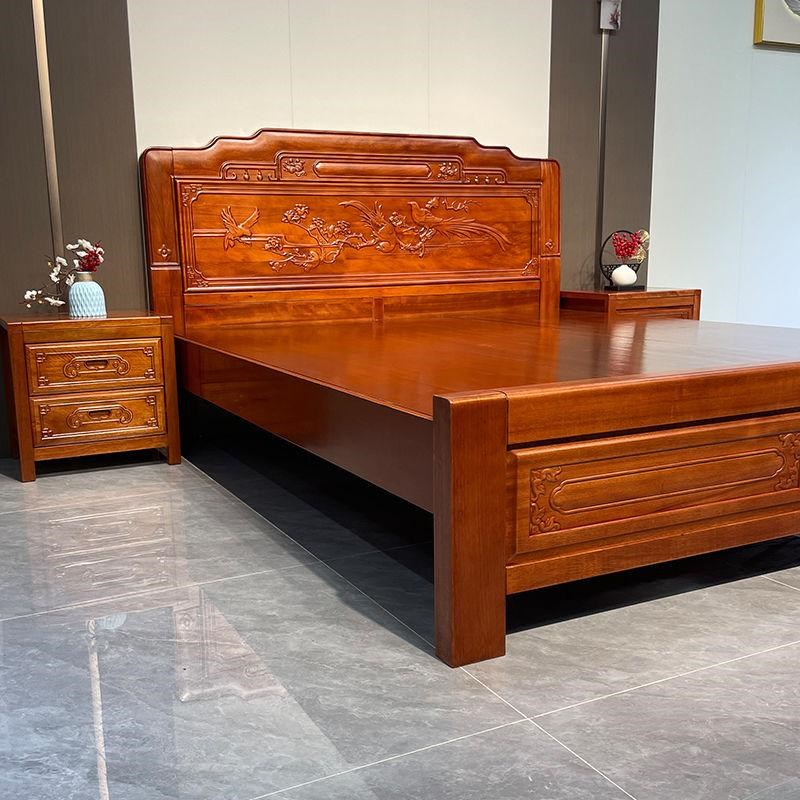 金花梨木全实木床l中式榫卯结构1米8红木双人加厚仿古雕花主卧大