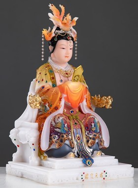 碧霞元君汉白玉彩绘泰山奶奶像体坐像道家泰山圣母娘娘神像摆件