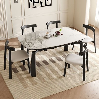 新款岩板餐桌椅家用小户型现代简约伸缩餐Q桌实木可变圆桌饭桌