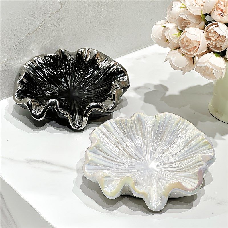 高级感轻奢沥水香皂碟肥皂盒置物架免打孔荷叶陶瓷皂盒轻奢高档