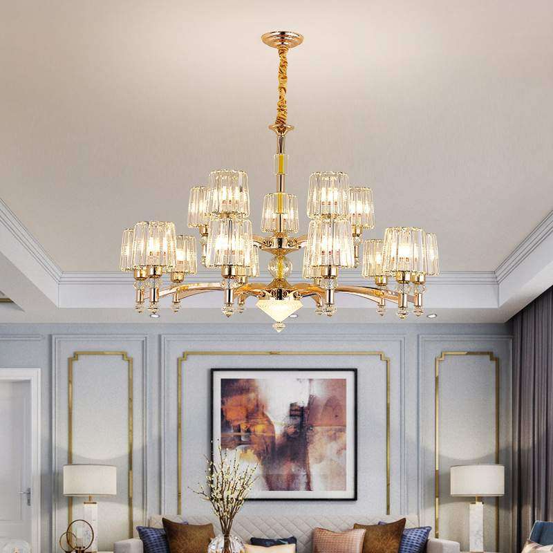 美式轻奢灯具客厅灯2025年新款简约现代大气卧室金色铁艺水晶吊灯