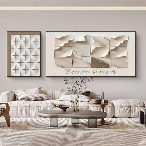 现代简约立体感客厅装饰画轻奢两联抽象壁画高级感沙发背景墙挂画