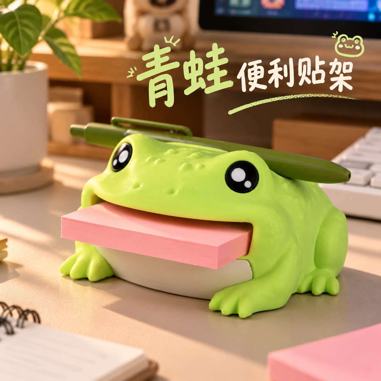 青蛙便利贴架桌面便签收纳夹可爱创意玩具办公文具桌面摆件用品