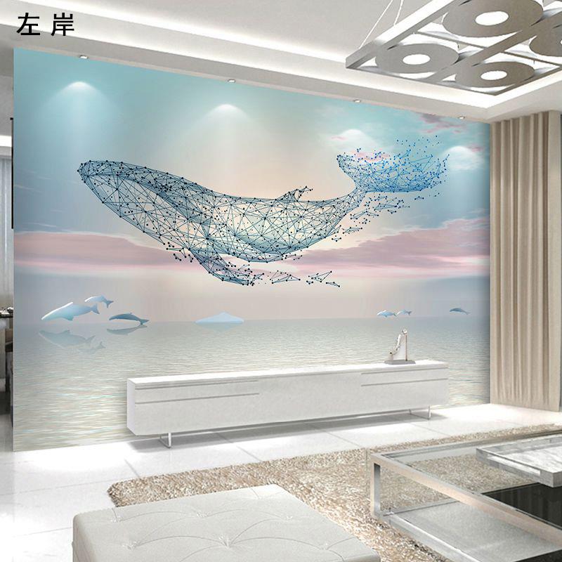3D简约北欧竹木纤维电视沙发背景护墙板大气抽象鲨鱼卧室快装扣板