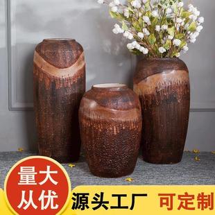 欧式 0.65米 家居花器景德镇褐色泡泡釉花插落地大花瓶套装 0.45