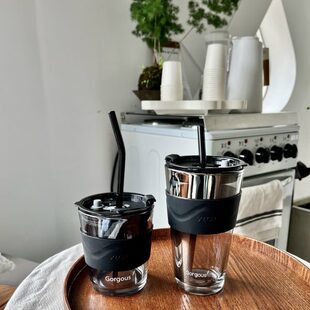 厂咖啡杯便携家用颜值高档高家 外吸精致带牛奶杯随行杯玻璃水杯式