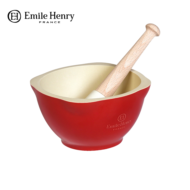法国Emile henry进口老式陶瓷研磨钵手动O石臼海盐香料捣碎器套装