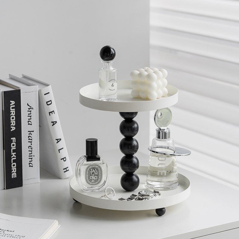 LivingPlus简约桌面收纳玄关双层香薰托盘置物S架轻奢创意摆件家