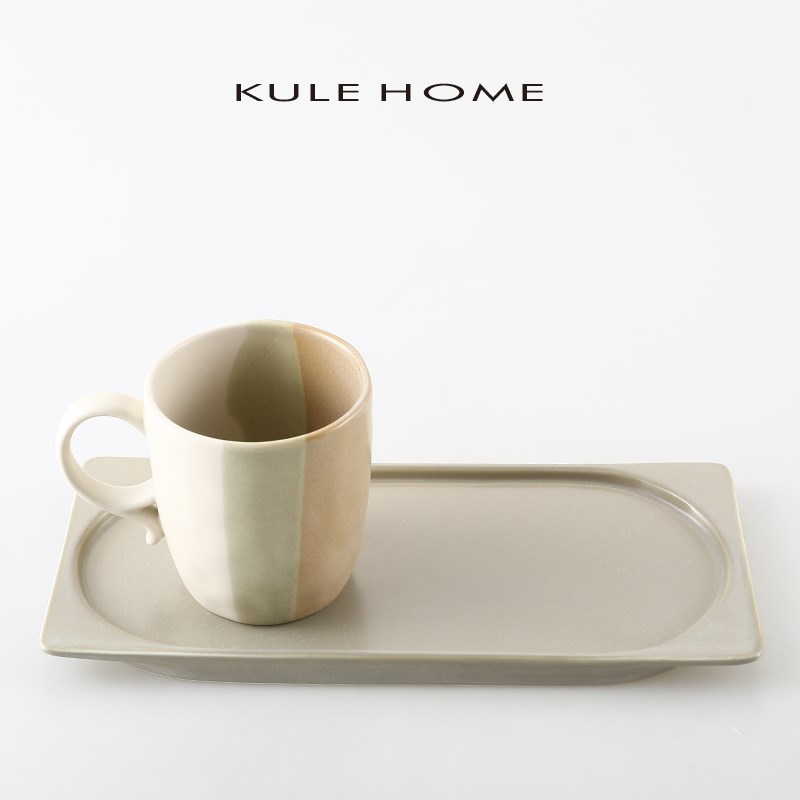 KULE HOME 北欧陶t瓷托盘创意长方形水杯盘收纳酒店置物盘甜品盘