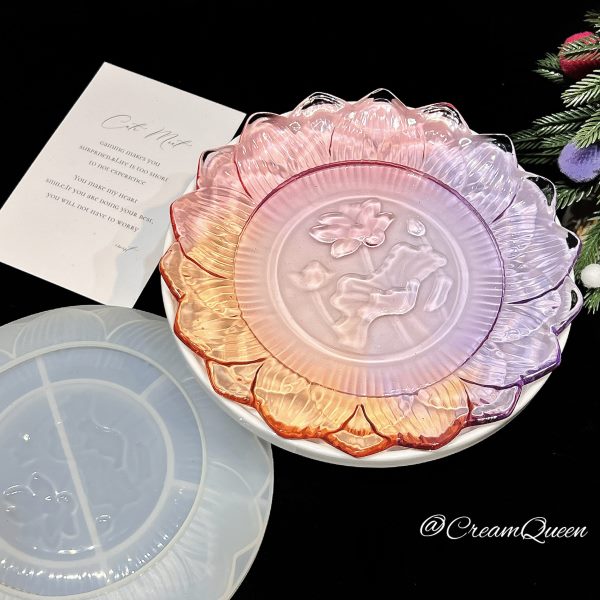 莲花浮雕后碟子模具皇面镜托盘DIY手工装饰硅胶模具奶油水晶滴胶