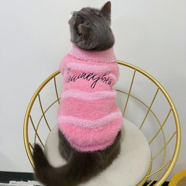 狗衣服秋冬款条纹polo衫泰迪小狗可爱猫咪粉色毛衣雪纳瑞保暖比熊