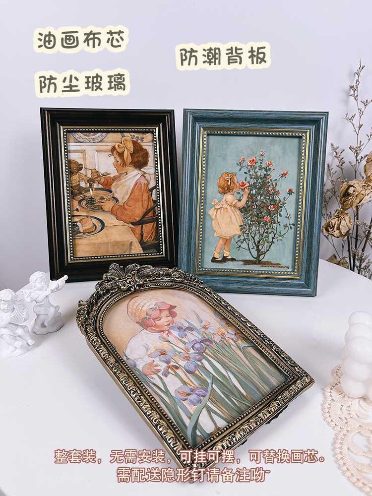 法式人物复古油画玫瑰女孩卧室古典装饰画挂画书桌床头柜桌面摆件图片