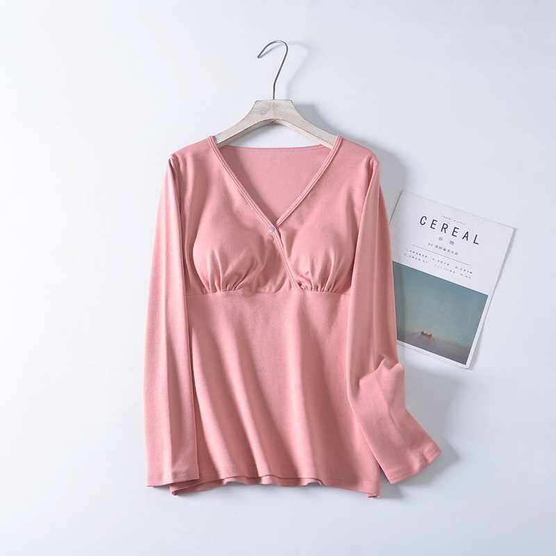 봄 여름 가을 겨울 순면 수유 가을옷상의 수유복 잠옷 수유 산후 속옷 두꺼운 바닥 셔츠 긴 소매