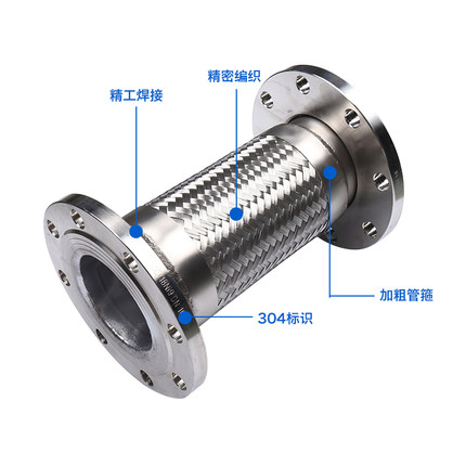 不锈钢法兰式304金属软管耐腐高温高压蒸汽软连接波纹管DN15-600