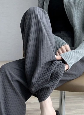YZ窄版阔腿新泡芙裤2024年春季新款高腰直筒垂感休闲垂感小个子