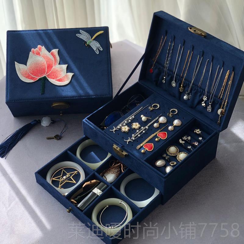 高档精防致绒布饰首饰盒古风高档手品耳环项链收纳盒品子国风饰盒