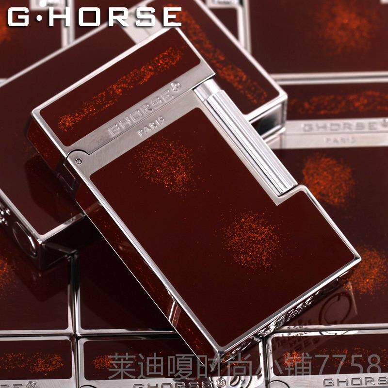 高档法ghorse正品国纯黄朗声火机铜男防风超薄神骏充打气创意个性