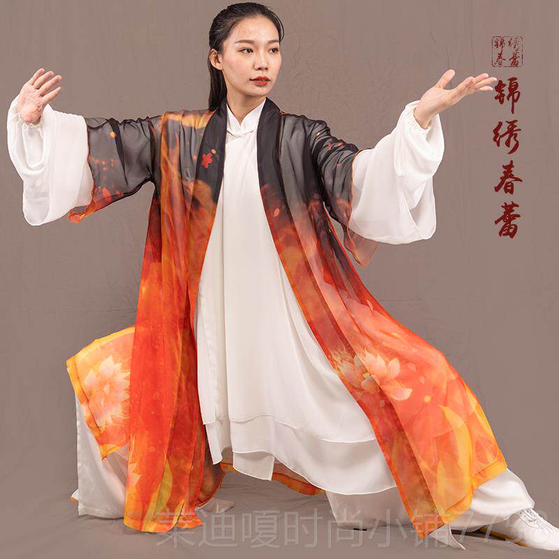 高档马蕾太新款雪纺披练纱功服红专用纱极长款飘逸高档比赛表演男