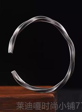 高档999银莫比乌斯环手镯士款素复圈男古国风生纯日礼物男生足银