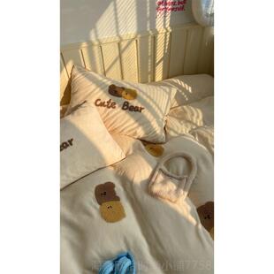 正品梨梦 帽套帽修奶狗 可爱冬季保暖牛绒四件床单被套瑚绒床珊上