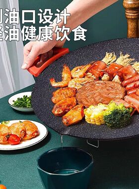 家用韩式烤肉盘户内外无烟无油便携露营铁板煎锅麦饭石电烤盘