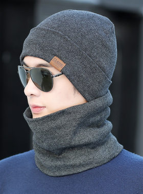 加绒围脖帽子士冬天针织毛线套头护耳棉帽韩版女学生骑车防风帽