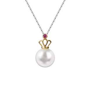 AILEQ925银皇冠时尚 气质红宝人造珍珠项链锁骨链简约饰品吊坠女