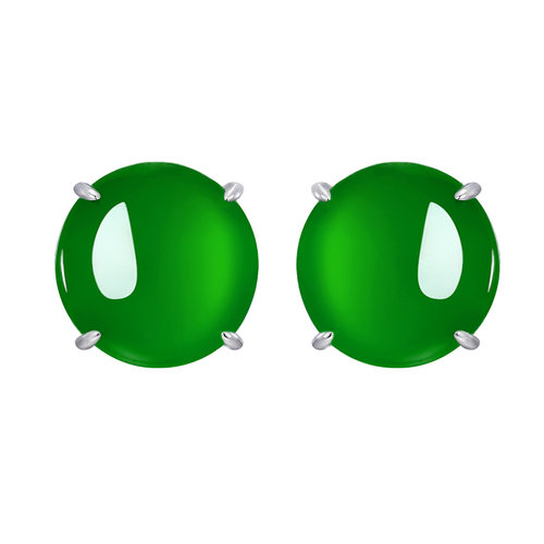 AILEQ满绿蛋面耳钉天然玉髓