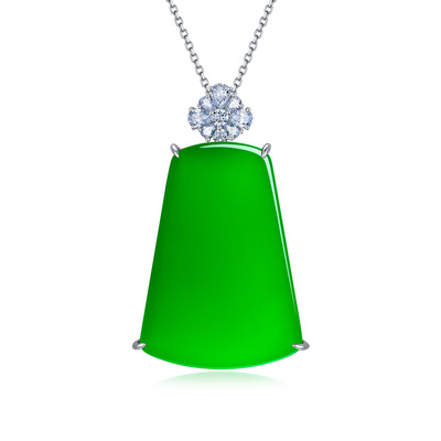 AILEQ 925银镶天然玉髓满绿福气平安无事牌吊坠欧若风珠宝项链K10