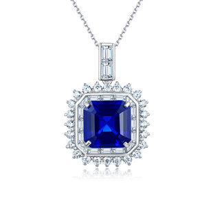 AILEQ纯银镶高碳钻方切合成宝石皇家蓝吊坠百搭轻奢项链时尚 吊坠