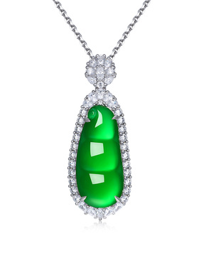 AILEQ铜合金玉髓满绿来福豆吊坠