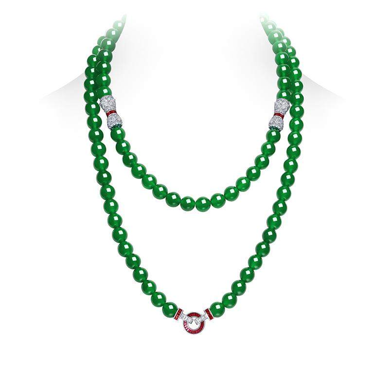 AILEQ天然玉髓时尚佛珠珠串宝满绿两圈叠戴新中式妈妈毛衣项链K