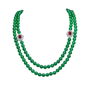 AILEQ新中式国风满帝绿串佛珠项链奢华典雅叠戴款玉髓妈妈长链k20