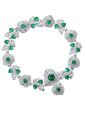 AILEQ 925银手链人造宝石镶钻轻奢经典绿色设计师繁花手链时尚款