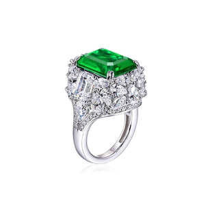 AILEQ 925银戒指木佐祖母绿轻奢气质高级方形豪华戒指合成宝石