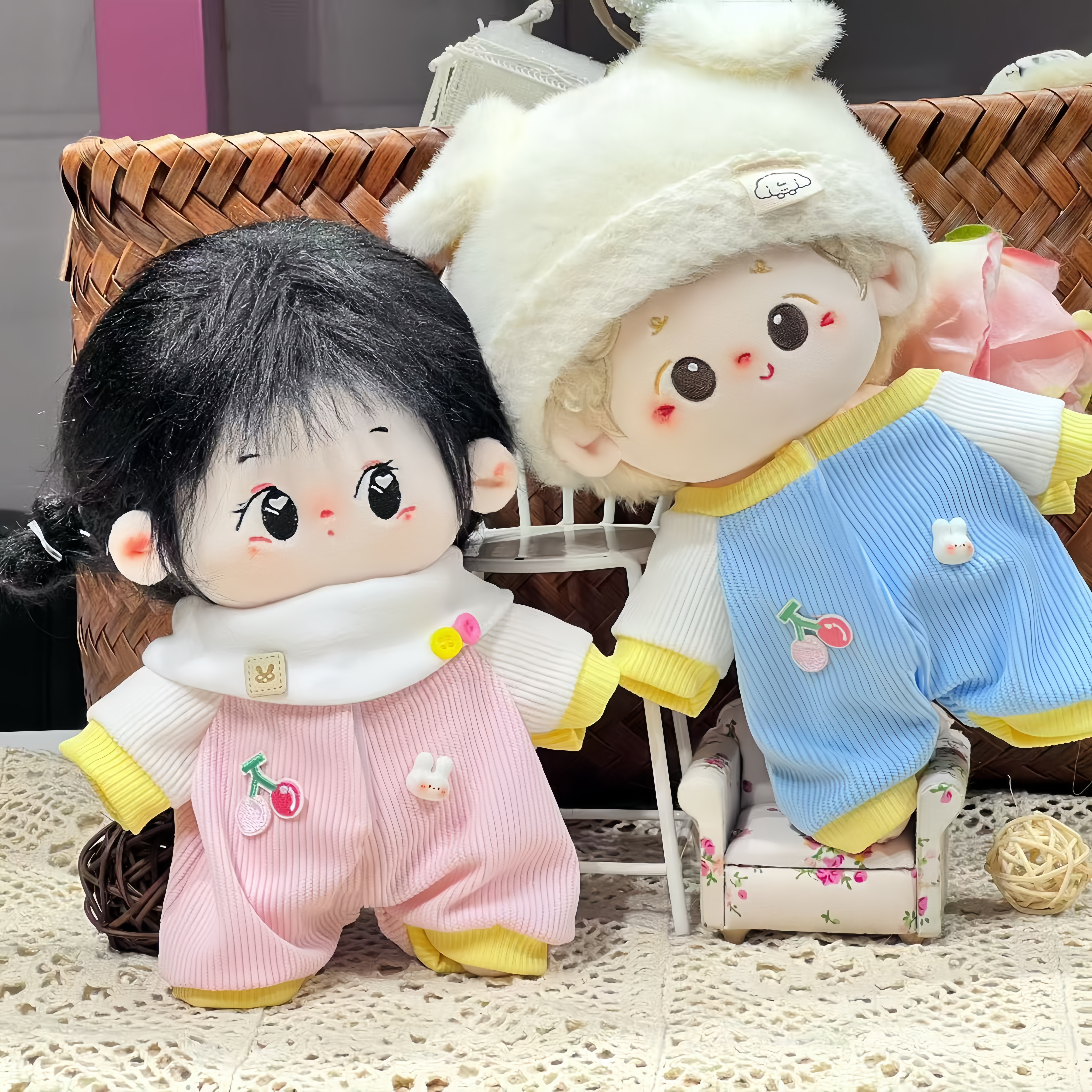 10cm甜美萌趣棉花娃娃连体爬服