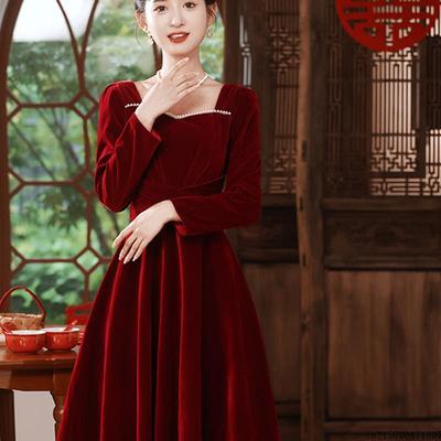 敬酒服新娘2025秋冬新款大码胖mm高级感显瘦领证订婚礼服连衣裙女