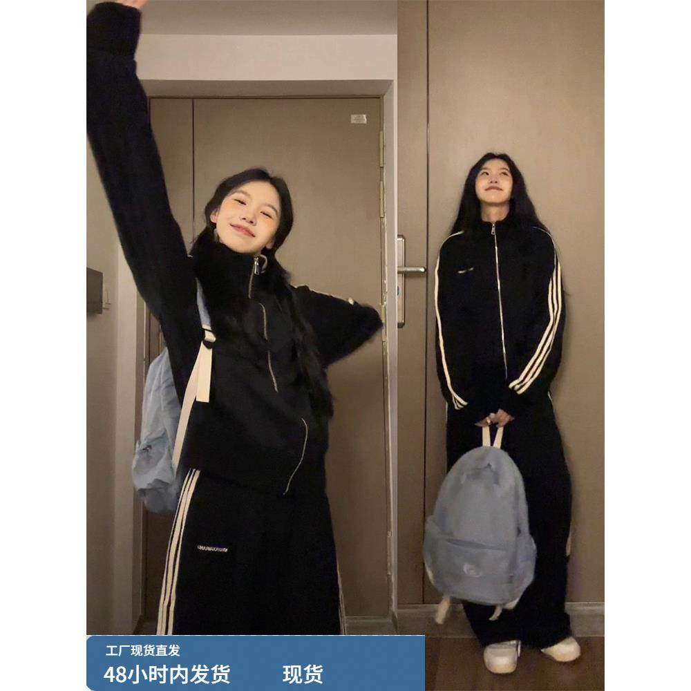 炸街学院风韩系运动服套装女春秋季宽松显瘦跑步卫衣休闲两件套潮
