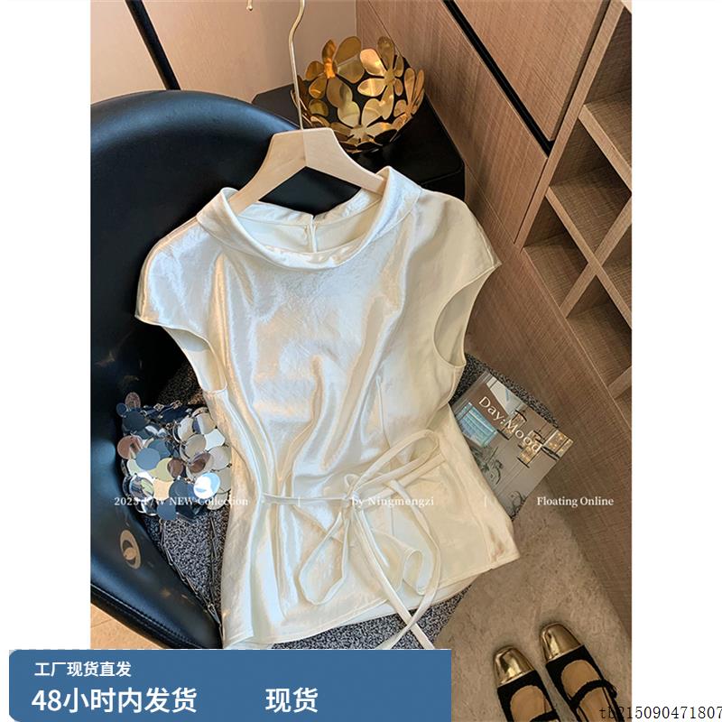 奥莱折扣店清仓撤柜光泽感醋酸缎面上衣女高级感法式收腰无袖衬衫