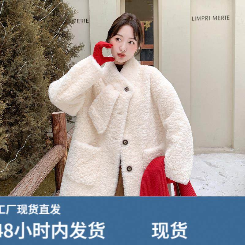 米白色围脖领羊羔毛外套女2025冬季韩系温柔减龄宽松皮毛一体上衣,运动/瑜伽/健身/球迷用品,广场舞套装,淘宝优惠券,粉丝福利购,淘宝优惠卷