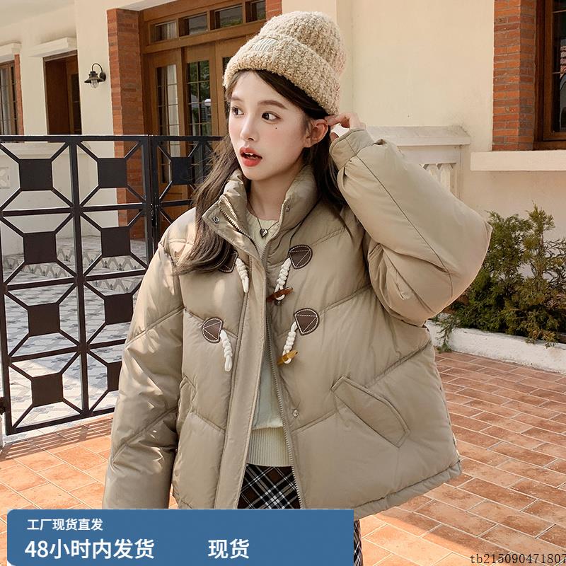 牛角扣中长款面包羽绒棉服女冬季新款设计感小众过膝保暖棉衣外套