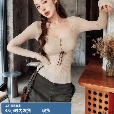 高级感超好看韩系chic上衣高端精致茶里茶气别致杏色针织衫秋季女