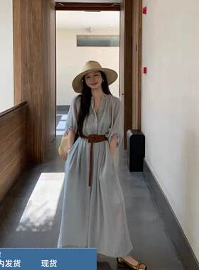 法式孕妇装春夏穿搭新款气质高级感连衣裙遮肚显瘦雪纺半袖长裙子