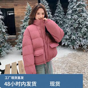韩系chic粉色羽绒服女冬2025年超火好看高级小众漂亮短款加厚外套