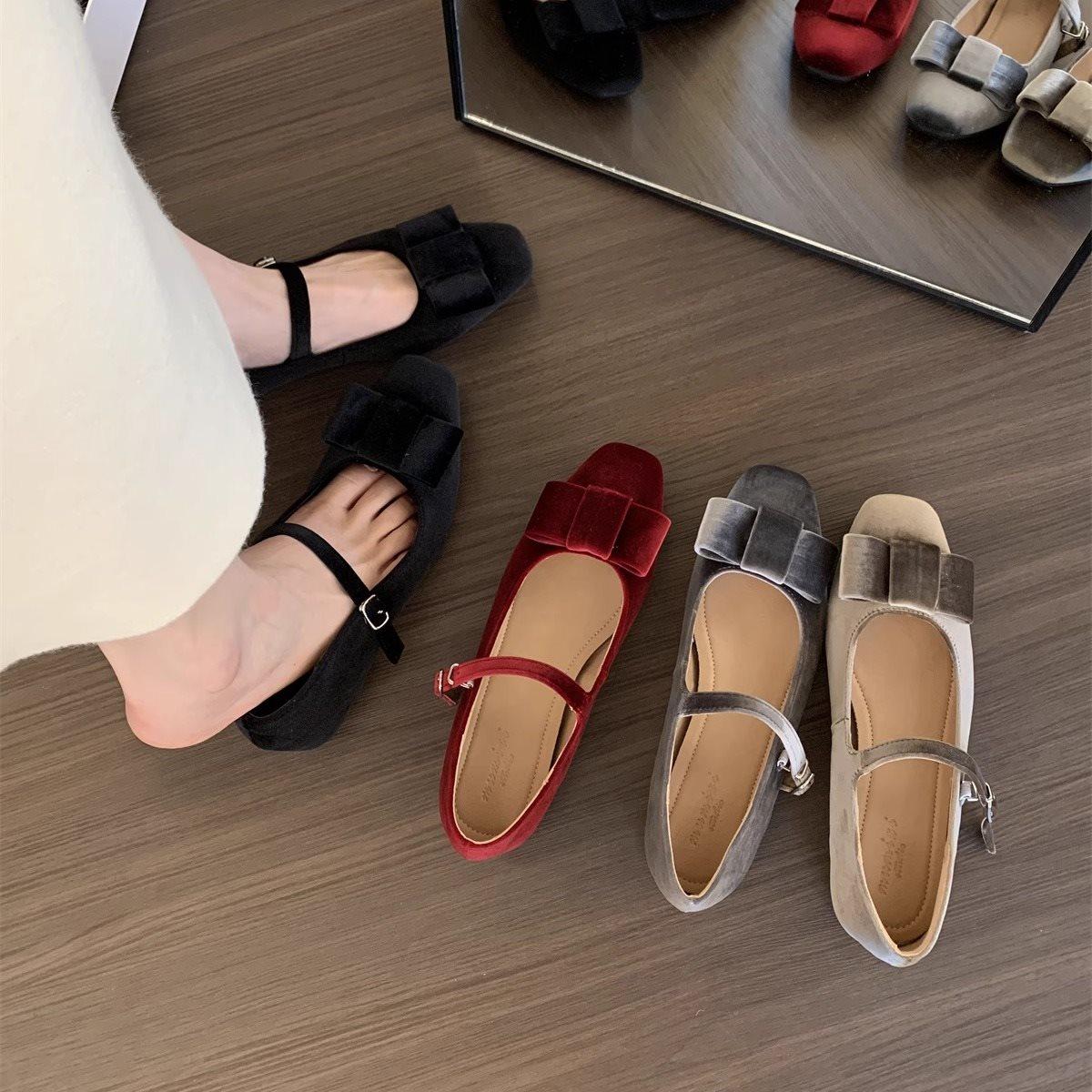 丝绒浅口单鞋女春季新款法式气质复古温柔仙女风配裙平底玛丽珍鞋,女鞋,浅口单鞋,淘宝优惠券,粉丝福利购,淘宝优惠卷